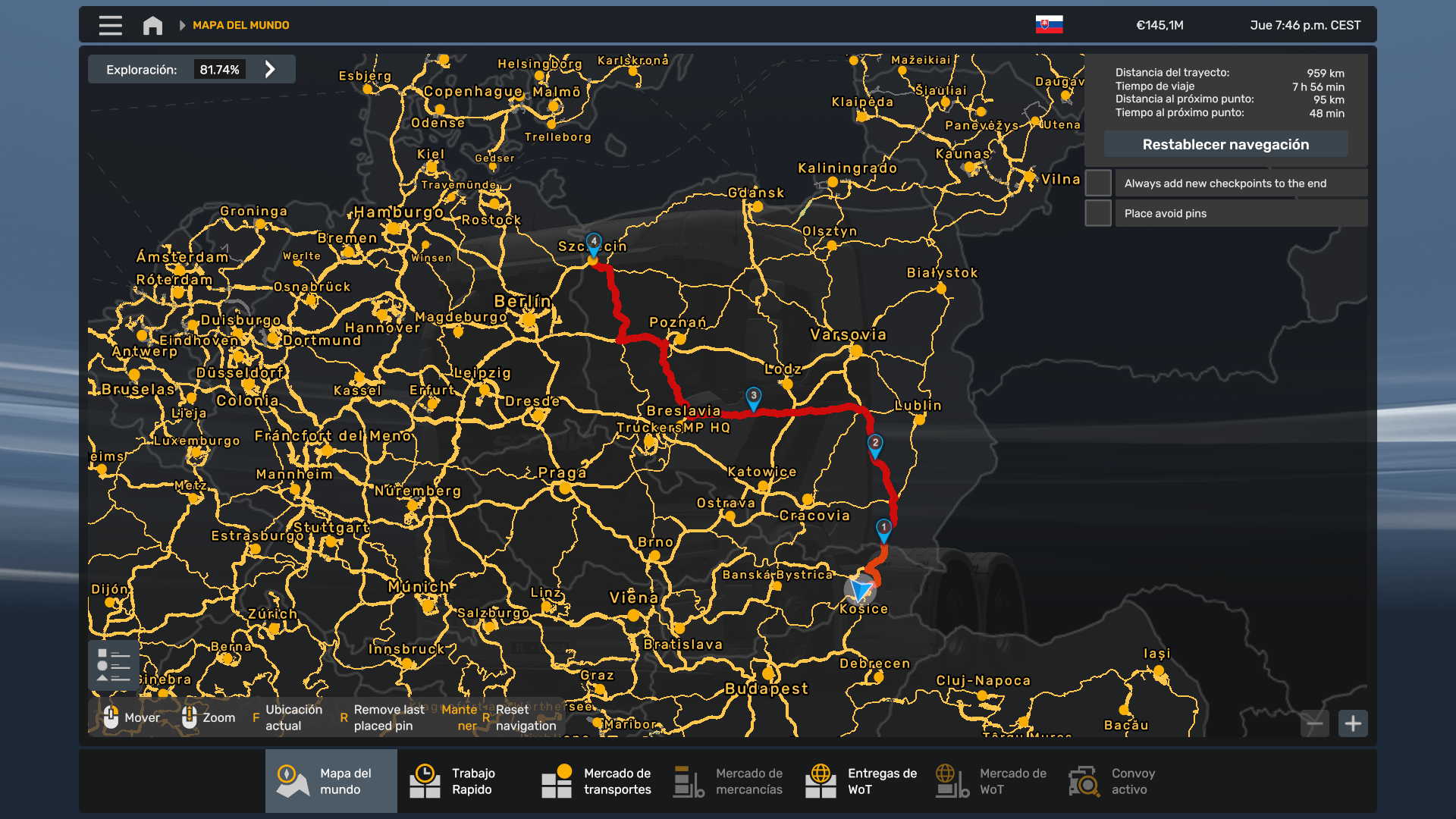 Mapa del convoy TRAILEROS LATINOS - NOVEMBER CONVOY