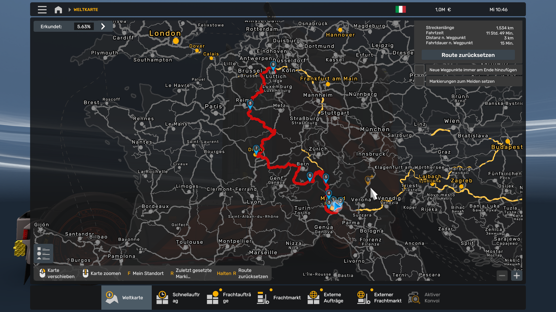Kartenansicht - 1.Monatskonvoi der Weser- Transport Logistik